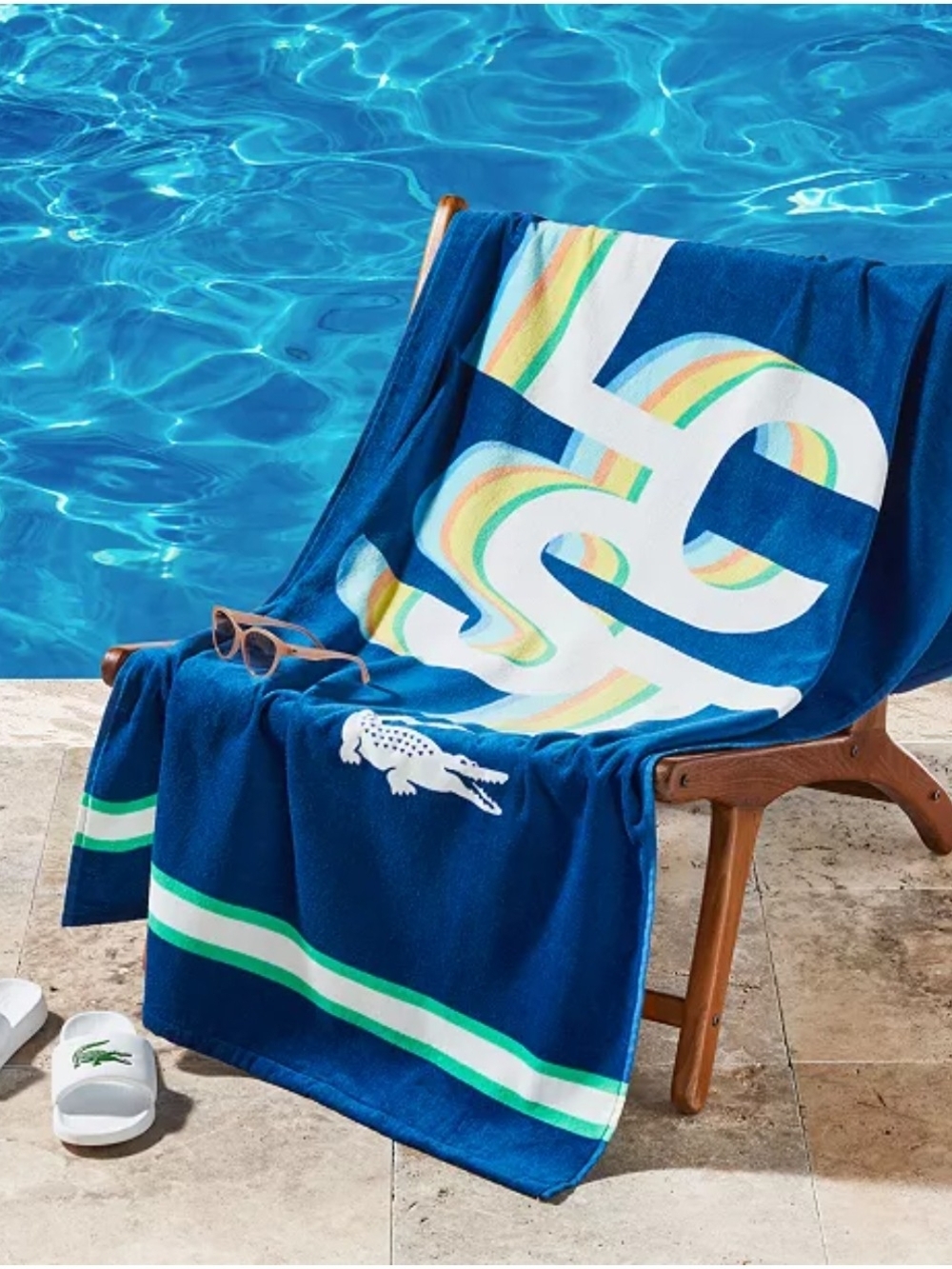 Lacoste Lcst Playful Letters Cotton Beach Towel Size 36" x 72 Blue